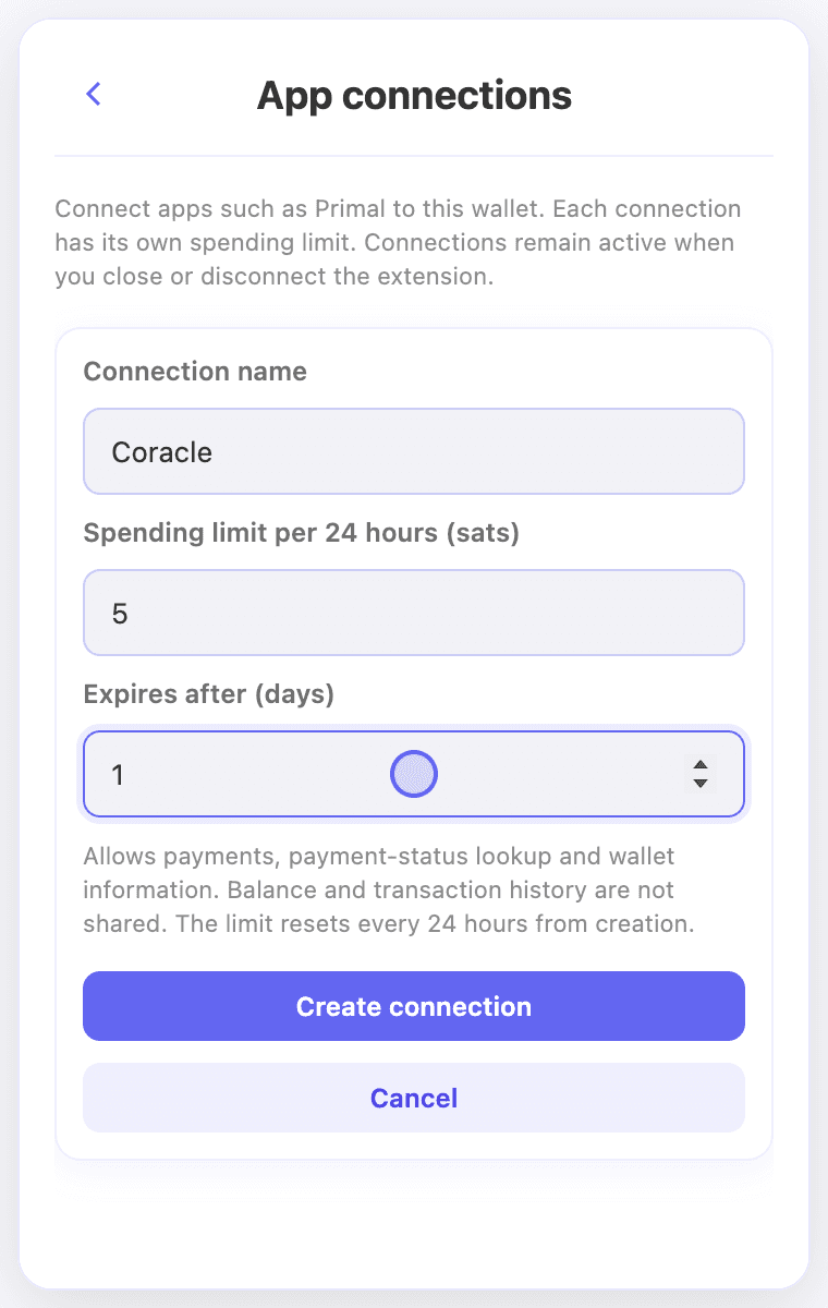 Set an app connection’s spending limit and expiry.