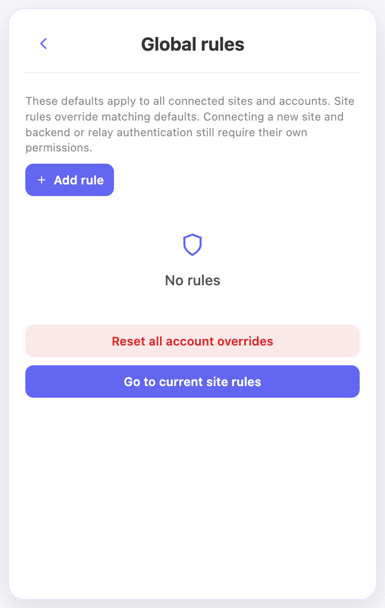 Global rules apply across connected sites and accounts.
