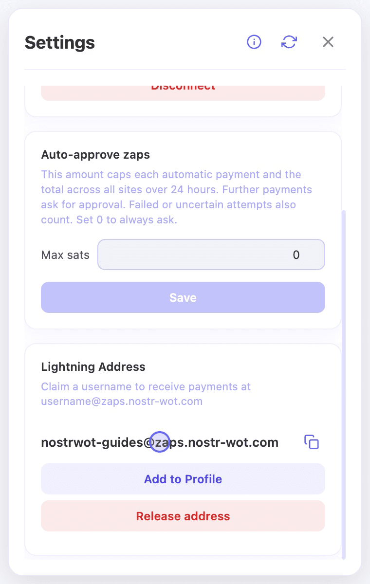 Manage a Lightning Address in wallet settings.