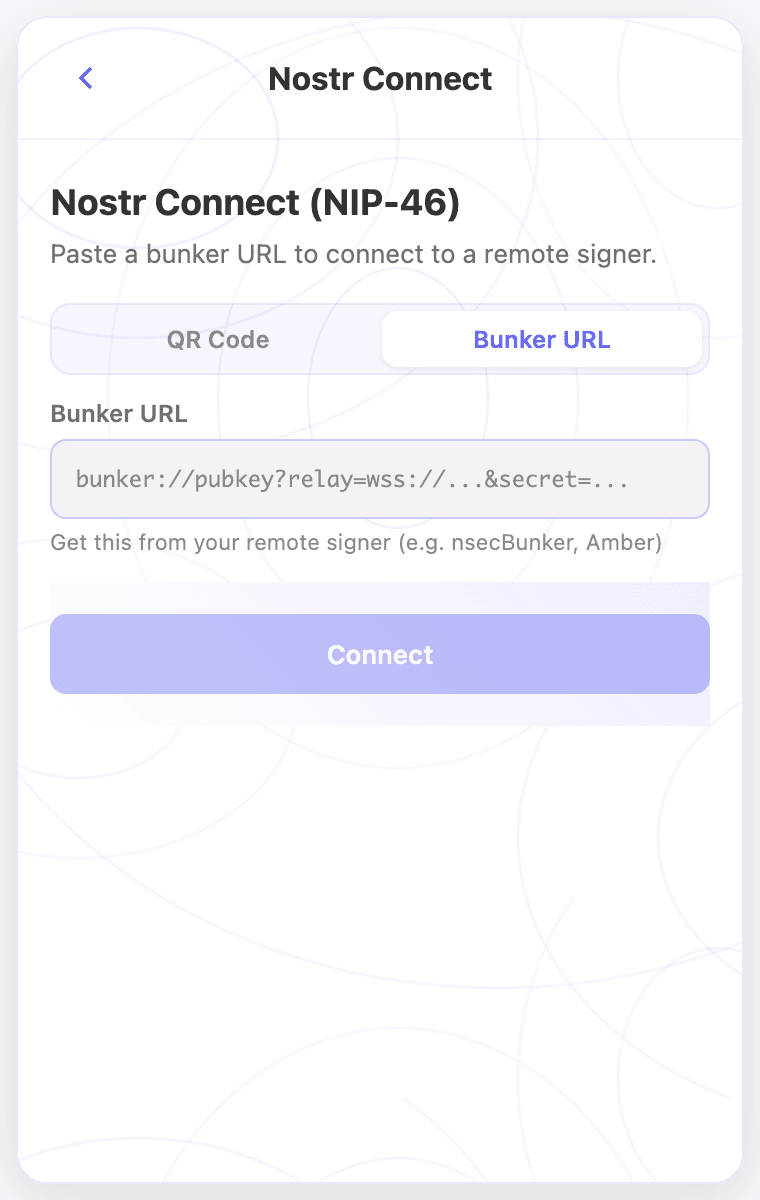 Connect a remote signer using a bunker URL.