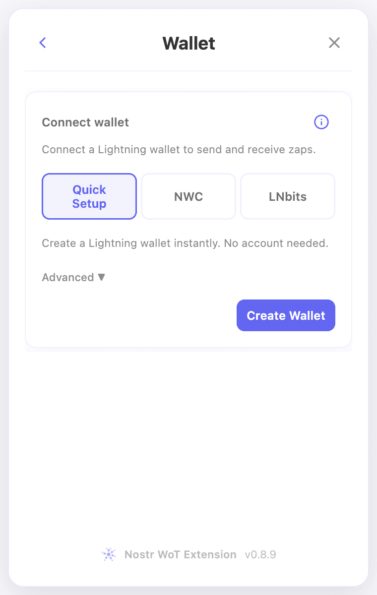 Choose Quick Setup, NWC or LNbits.